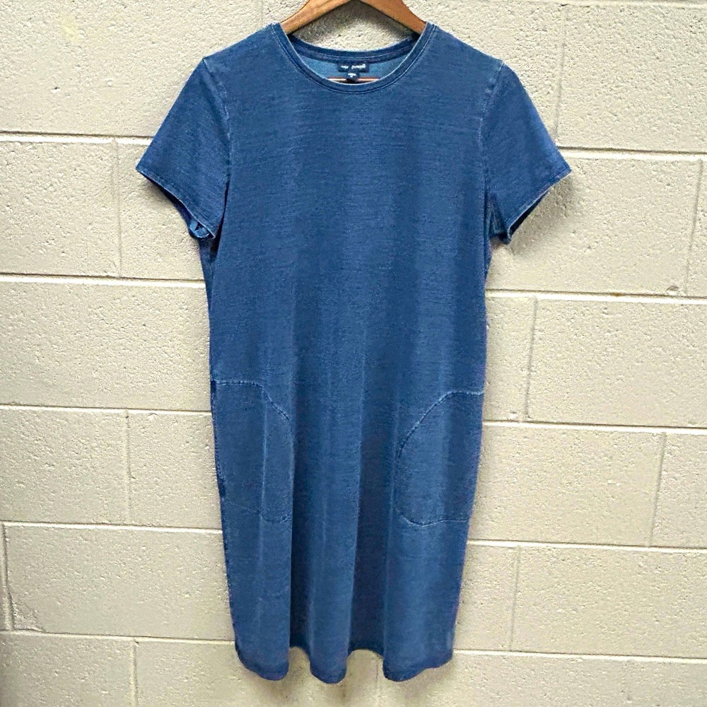 purejill Women’s Indigo Blue Solid Knit T-Shirt Shift Dress Pockets Stretch M